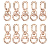 PLIGREAT 10 Pcs Double Opening Swivel Clasp Clips, Lobster Clasp Spring Clip Snap Hook Light Gold Metal Keychain with Key Ring for Keys DIY Crafts Lanyard Making Accessories, Gold