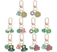 PLIGREAT 10 Pcs Shamrock Keychain, Saint Patrick Day Bag Charm Clover Key Chain Alloy Lucky Keychain Purse Charm for Women Men Key Handbag Patrick Day Accessories Party Decorations, 10 Styles