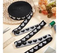PLIGREAT 10 Yards Black Sewing Elastic Band Wide Silver Heart Stretchy Strap Double-Sided Love Gripper Band Flat Cloth Belt Waistband for DIY Crafts Clothing Shorts Project