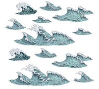 PLIGREAT 12 Pcs Blue Ocean Waves Wall Stickers, Removable Vinyl Peel and Stick Wall Decals for Bathroom Nusery Bedroom Playroom Living Room Decorations Home Indoor DIY Art Decor Bathtub Decals