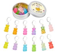 PLIGREAT 12 Pcs Candy Color Gummy Bear Charms Crochet Stitch Markers Knitting Row Counter Locking Marker with Storage Box for Grandma Mom Gift Knitting Tool Kit DIY Craft Jewelry Making Accessories