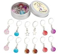 PLIGREAT 12 Pcs Colorful Aurora Beads Star Charms Crochet Stitch Markers Knitting Locking Marker with Storage Box for Grandma Mom Gifts Knitting Tool Kit DIY Earings Jewelry Making Accessories