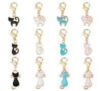 PLIGREAT 12 Pcs Cute Cat Charm Stitch Markers Colorful Enamel Pendants Crochet Stitch Marker for Weaving Sewing Quilting Locking Womens Knitting Gifts DIY Necklace Bracelet Accessories
