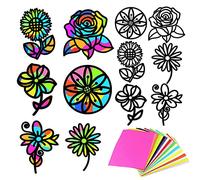 PLIGREAT 12 Pcs Flower Shapes Templates Stained Glass Effect Paper Sets, DIY Suncatchers Crafts Kit for Daycare Nursery Shcool Project Artwork Class Supplies Children's Party Favors Window Decor