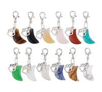 PLIGREAT 12 Pcs Natural Gemstone Pet Collar Charms, Crescent Moon Shaped Stone Charms with Claw Pendant Assorted Mixed Necklace Pendants with Lobster Clasp for Dog Cat Collar Necklace Jewelry Making