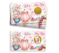 PLIGREAT 120 Pack Let's Par-Tea Scratch off Game Cards, Pink Cup Scratch to Reveal Card DIY Coupon Ticket for Wedding Engagement Bachelorette Party Supplies Bridal Shower Small Business