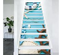 PLIGREAT 15 Pack Stair Risers Decals Ocean Deck Elements Peel and Stick Staircase Stickers Self-Adhesive Maritime Wooden Art Staircase Murals for Steps DIY Home Hotel Stair Makeover Decor, 18x100cm