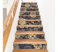 PLIGREAT 15 Pack Stair Risers Decals Vintage Copper Floral Peel and Stick Staircase Stickers Self-Adhesive Retro Art Staircase Murals for Steps DIY Home Hotel Stair Makeover Decor, 18x100cm