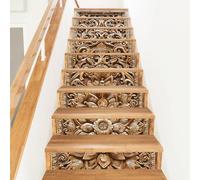 PLIGREAT 15 Pack Stair Risers Decals Wooden Mandala Pattern Peel and Stick Staircase Stickers Self-Adhesive Creative Art Staircase Murals for Steps DIY Home Hotel Stair Makeover Decor, 18x100cm