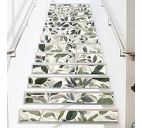 PLIGREAT 15 Strips 3D Stair Stickers Decals, Olive Leaves Peel and Stick Stair Riser Stickers 18x100cm Self-Adhesive Vinyl Green Leaves Staircase Murals Sticker Decor for Home Hotel