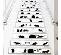 PLIGREAT 15 Strips Black Mouse Hole Stair Riser Decals, Peel and Stick Stair Stickers for Steps 7.1"x39"/18x100cm Self-Adhesive Vinyl Creative Staircase Murals Decor for Home Living Room