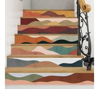 PLIGREAT 15 Strips Boho Moutains Stair Stickers Decals, Peel and Stick Stair Riser Stickers 18x100cm Self-Adhesive Vinyl Landscape Staircase Murals Sticker Decor for Home Hotel