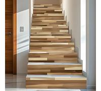 PLIGREAT 15 Strips Brown Wood Pattern Stair Decals Peel and Stick Stair Riser Stickers Lifelike Style Murals Decor for Steps 7.1"x39"/18x100cm Self-Adhesive Stair Riser Decals for Home Hotel Decor