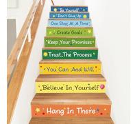 PLIGREAT 15 Strips Cartoon Inspirational Quotes Stair Riser Decals, Peel and Stick Stair Stickers for Steps 18x100cm Self-Adhesive Vinyl Art Staircase Murals for Home Hotel Nursery Decorative