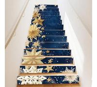 PLIGREAT 15 Strips Christmas Stair Stickers, Peel and Stick Stair Riser Stickers Decals 18x100cm Self-Adhesive Vinyl Golden Stars Staircase Murals Sticker Decor for Home Hotel