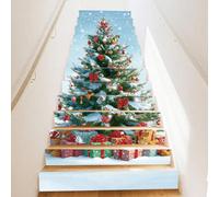 PLIGREAT 15 Strips Christmas Tree Stair Decals, 3D Peel and Stick Stair Riser Stickers for Steps 18x100cm Self-Adhesive Vinyl Colorful Present Boxes Staircase Murals Decor for Home Hotel