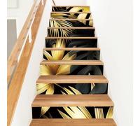 PLIGREAT 15 Strips Dark Golden Leaves Stair Riser Decals, Peel and Stick Stair Stickers for Steps 7.1"x39"/18x100cm Self-Adhesive Vinyl Modern Style Staircase Murals Decor for Home Hotel