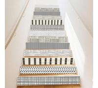 PLIGREAT 15 Strips Hand Drawn Line Pattern Stair Decals Peel and Stick Stair Riser Stickers Abstract Style Murals Decor for Steps 18x100cm Self-Adhesive Stair Riser Decals for Home Hotel Decor