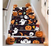 PLIGREAT 15 Strips Happy Halloween Pattern Stair Decals Peel and Stick Stair Riser Stickers Cute Pumpkin Ghosts Murals Decor for Steps 18x100cm Self-Adhesive Stair Riser Decals for Home Hotel Decor