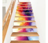 PLIGREAT 15 Strips Modern Art Style Stair Riser Decals, Peel and Stick Stair Stickers for Steps 18x100cm Self-Adhesive Vinyl Abstract Watercolor Smudge Staircase Murals for Home Hotel Decorative