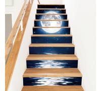 PLIGREAT 15 Strips Moon on The Sea Stair Riser Decals, Peel and Stick Stair Stickers for Steps 7.1"x39"/18x100cm Self-Adhesive Vinyl Moon Styles Staircase Murals Decor for Home Hotel