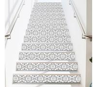 PLIGREAT 15 Strips Moroccan Pattern Stair Decals, Peel and Stick Stair Riser Stickers for Steps 18x100cm Self-Adhesive Vinyl Simple Pattern Staircase Murals Decor for Home Hotel