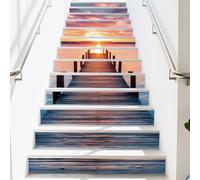 PLIGREAT 15 Strips Stair Riser Decals Sunset Landscape Pathway Peel and Stick Stair Stickers for Steps 7.1"x39"/18x100cm Self-Adhesive Vinyl Flower Staircase Murals Decor for Home Hotel