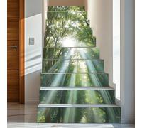 PLIGREAT 15 Strips Sunny Forest Stair Decals, Peel and Stick Stair Riser Stickers for Steps 7.1"x39"/18x100cm Self-Adhesive Vinyl Creative Plants Staircase Murals Decor for Home Hotel