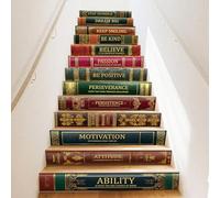 PLIGREAT 15 Strips Vintage Book Stair Stickers, Peel and Stick Stair Riser Stickers Decals 7.1"x39"/18x100cm Self-Adhesive Vinyl Creative Books Staircase Murals Sticker Decor for Home Hotel