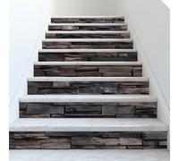 PLIGREAT 15 Strips Vintage Brick Stair Decals, Peel and Stick Stair Riser Stickers Shabby Brick Style Murals Decor for Steps 18x100cm Self-Adhesive Vinyl Stair Riser Decals for Home Hotel Decor
