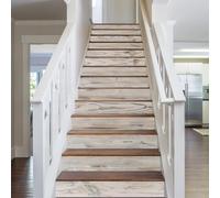PLIGREAT 15 Strips Wood Grain Stair Decals, Peel and Stick Stair Riser Stickers for Steps 18x100cm Self-Adhesive Vinyl Rustic Wood Staircase Murals Decor for Home Hotel