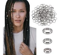 PLIGREAT 150 Pcs Stainless Steel Hair Rings, 3 Sizes Metal Loc Sprinkle Hair Beads Silver Hair Decorative Accessories for Braids Twist and Natural Hair