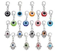 PLIGREAT 16 Pcs Evil Eye Pet Collar Pendants, Metal Jewelry Charms Blue Resin Clip-on Charms Beads with Lobster Clasp for Cat Dog Necklace Bag Keychain Decoration
