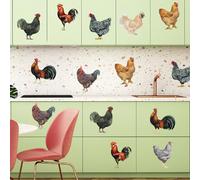 PLIGREAT 16 Pcs Roosters Hens Wall Stickers, Removable Vinyl Peel and Stick Wall Decals for Kitchen Pantry Playroom Nursery Farmhouse Home Indoor DIY Window Fridge Art Decor