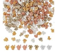 PLIGREAT 160 Pieces Flower Pistil Shapes Findings 6.5x6.8mm Alloy 4 Colors Stamen for Jewelry Making Blossom Connection Charm Bulk Bead Caps Accessory for DIY Earrings Bracelet Necklace Crafts