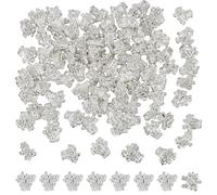 PLIGREAT 160 Pieces Flower Pistil Shapes Findings 6.5x6.8mm Alloy Silver Stamen for Jewelry Making Blossom Connection Charm Bulk Bead Caps Accessory for DIY Earrings Bracelet Necklace Crafts