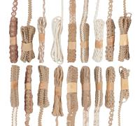 PLIGREAT 18 Rolls Jute Lace Ribbon Trim, Natural Burlap Craft Ribbons 36 Meters Brown Rustic Jute Rope Twine String for Wedding Decorations DIY Sewing Gift Wrapping Party Supplies