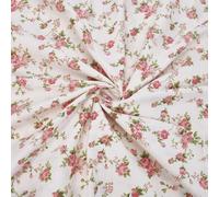 PLIGREAT 1m/1.1 Yard Print Floral Cotton Fabric, 1.6m Wide White Rose Flowers Pattern Precuts Fabric Quilting Accessories for Craft Patchwork Sewing Home Decor