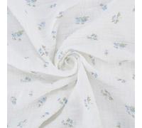 PLIGREAT 2 Meter Double Gauze Cotton Fabric, 135cm Wide Blue Floral Precuts Cloth Quilting Accessories 100% Cotton Muslin Fabric for Craft Patchwork Sewing Home Decor Washable Cloth