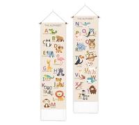 PLIGREAT 2 Pack ABC Alphabet Vertical Tapestry Animal Wall Hanging for Nursery Bedroom Living Room Cute Letters Long Narrow Wall Hanging Dorm Room Home Art Decor, 52" x 13"/130 x 33cm