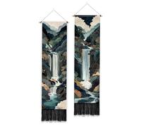 PLIGREAT 2 Pack Abstract Japanese Waterfall Wall Tapestry, Green Forest Long Vertical Tapestry Aesthetic Wall Hanging with Tassels for Bedroom Living Room Bathroom Home Art Decor Housewarming Gift
