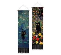 PLIGREAT 2 Pack Black Cat Among the Flowers Wall Hanging Tapestry Decor