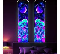 PLIGREAT 2 Pack Blacklight Vertical Tapestry, UV Reactive Soul Skeleton Wall Hanging with Tassel Moon Skull Lovers Wall Tapestry for Bedroom Living Room Dormitory Backdrop Home Art Decor, 130 x 33cm