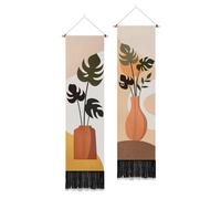 PLIGREAT 2 Pack Bohemia Leaves Tapestry Vertical Plant Tapestry Wall Hanging Vintage Boho Wall Decor Tapestry with Tassels Botanical Aesthetics Long Narrow Tapestry for Living Room Bedroom Home Decor