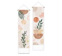 PLIGREAT 2 Pack Boho Tapestry with Tassels, 52" x 13" Plants Aesthetic Wall Hanging Abstract Vertical Home Art Tapestry for Bedroom Living Room Bathroom Hanging Art Decor