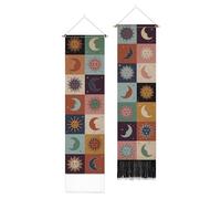 PLIGREAT 2 Pack Boho Woven Pattern Wall Tapestry Sun and Moon Aesthetic Vertical Wall Hanging for Bedroom Living Room Home Decor Long Narrow Art Tapestry with Tassels, 52" x 13"/130 x 33cm