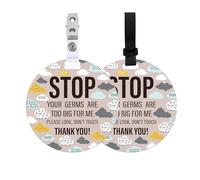 PLIGREAT 2 Pack Cloud Stop Touching Baby Car Seat Sign for Newborn Cute Sheep Don't Touch Baby Sign No Kissing Baby Reminder Signage for Baby Girls Boys Stroller Tag with Hanging Straps and Clip