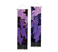 PLIGREAT 2 Pack Cool Girl Tapestry Anime Wall Tapestry Vertical Wall Hanging with Tassels for Bedroom Living Room Long Narrow Wall Hanging Housewarming Gift (Purple)