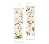 PLIGREAT 2 Pack Cross Vertical Tapestry, Aesthetic Olive Leaves Wall Tapestry with Tassels Long Narrow Bless Wall Hanging for Bedroom Living Room Watercolor Home Art Decor, 52" x 13"/130 x 33cm