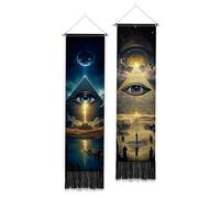 PLIGREAT 2 Pack Egypt Pyramid Eyes Vertical Tapestry, Ancient Egypt Theme Long Theme Narrow Wall Tapestry Aesthetic Wall Hanging for Bedroom Living Room Bathroom Hallway Home Decorations, 130 x 33cm